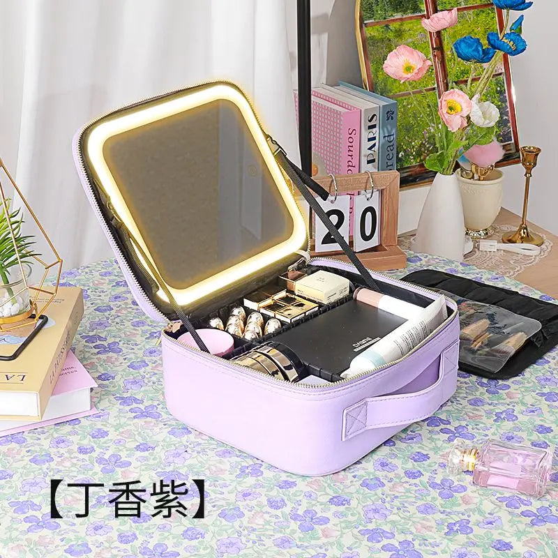 New LED Lighted Cosmetic Case with Mirror Waterproof PU Leather Portable Travel Makeup Storage Bags - PrimeandBeauty