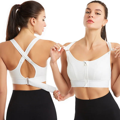 New Style Adjustable Front-Zip Sports Bra. It's a shockproof, wire-free vest-style yoga bra with a cross-back design, suitable f - PrimeandBeauty