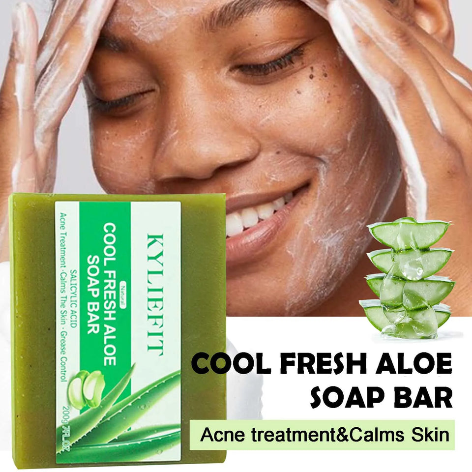 KYLIEFIT Cool Fresh Aloe Soap Bar, Reduce Acne and Black Spots, Clean Skin, Oil Control, Exfoliation, For Face And Body Use - PrimeandBeauty