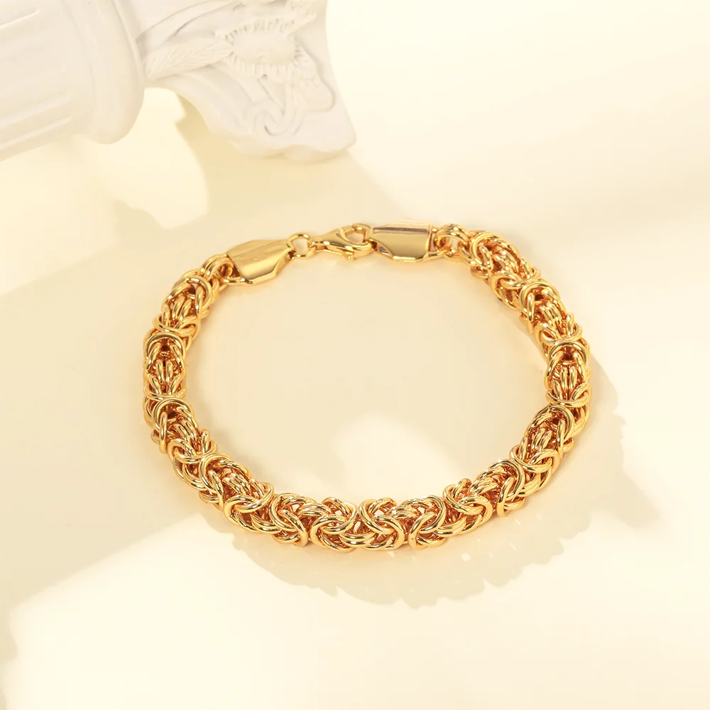 18K Gold Plated 8 Inches Braided Bracelet for Women Men 925 Sterling Silver Fashion Charm Couple Gift Jewelry Accessories USA - PrimeandBeauty