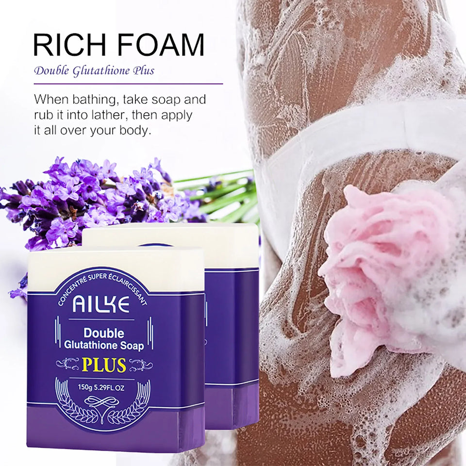 AILKE Double Glutathione PLUS Whitening Soap Bar, Reduce Dark Spots, Deep Clean Skin, Natural Lavender Scented for Face & Body - PrimeandBeauty