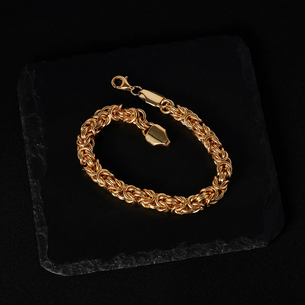 18K Gold Plated 8 Inches Braided Bracelet for Women Men 925 Sterling Silver Fashion Charm Couple Gift Jewelry Accessories USA - PrimeandBeauty