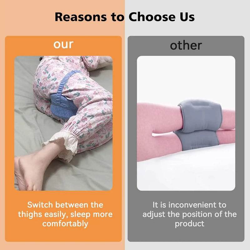 Comparison of adjustable maternity knee pillow versus standard pillow, highlighting ease of use and comfort benefits.