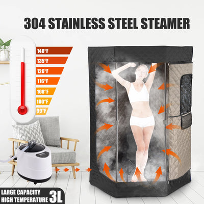 Full Size Portable Sauna, Home Steam Sauna, with Folding Chair and 3L 1200W Steamer, Ideal for Personal Spa Sessions - PrimeandBeauty