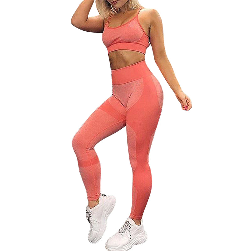 Women s Yoga Outfit Sleeveless Crop Top with High Waist Leggings 2-Piece Workout Set in Vibrant Colors for Active Wear - PrimeandBeauty