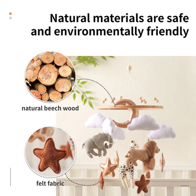 Crib Mobile Bed Bell Wooden Baby Rattles Soft Felt Cartoon Animal Bed Bell Newborn Music Box Hanging Toy Crib Bracket Baby Gifts - PrimeandBeauty