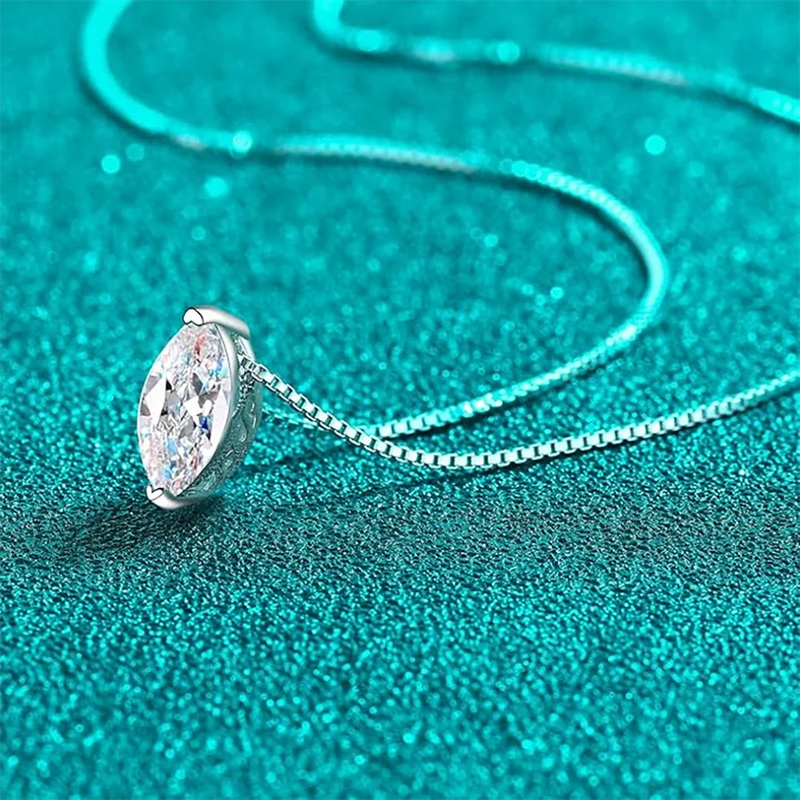 New 5*10mm 1CT Marquise Cut Moissanite Diamond Necklace for Women Certified 925 Sterling Silver Neck Chain Party Jewelry Gift - PrimeandBeauty