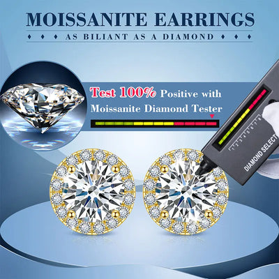 TUHE Unisex Classic Round VVS1 Moissanite Earring For Women Fine Jewelry luxury Wedding Lab Diamond 925 Silver Earring Gift - PrimeandBeauty