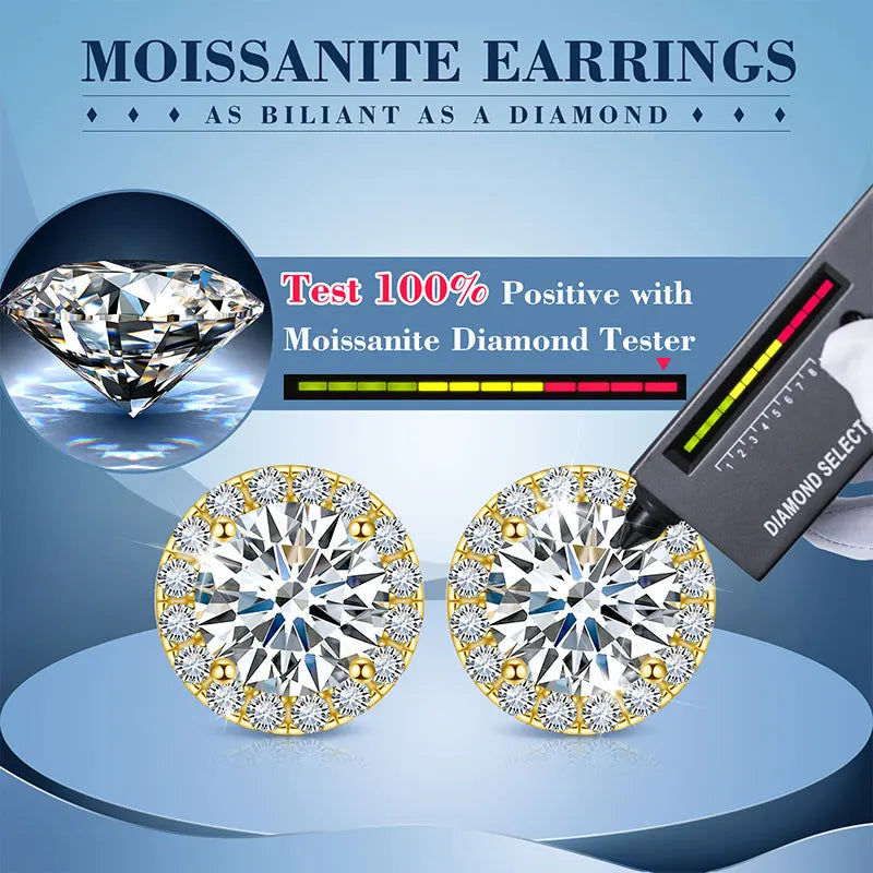 TUHE Unisex Classic Round VVS1 Moissanite Earring For Women Fine Jewelry luxury Wedding Lab Diamond 925 Silver Earring Gift - PrimeandBeauty
