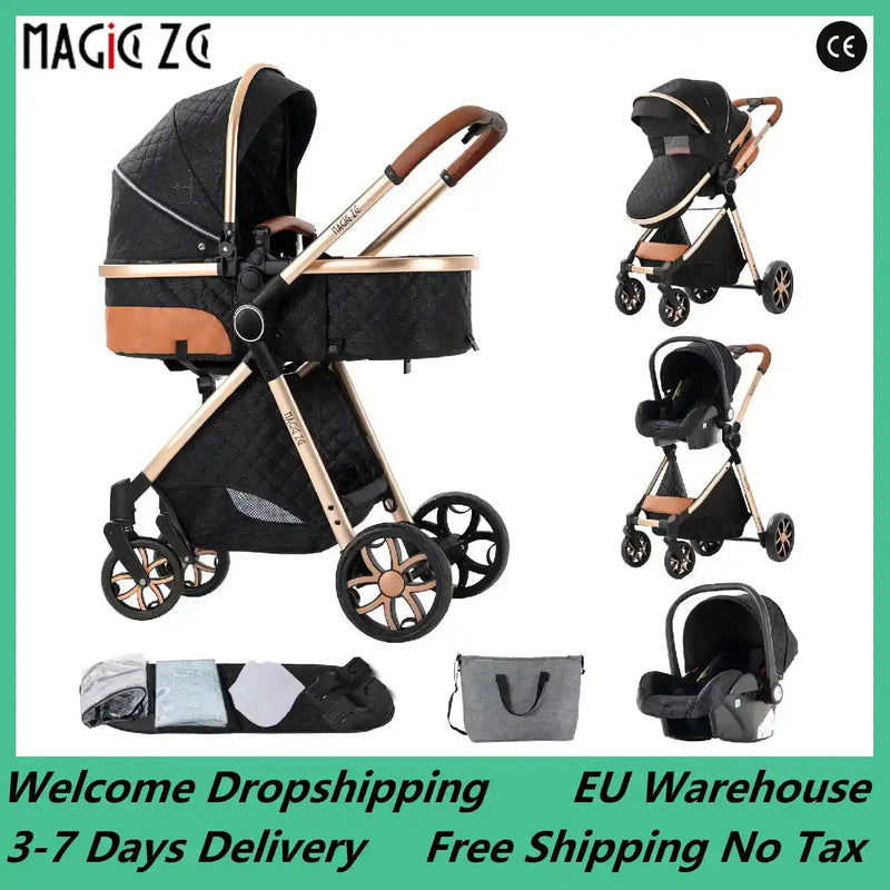 Baby Stroller 3‑in‑1 Travel System Pushchair Lightweight Pram from Birth All‑Terrain Baby Buggy Compact Fold Stroller Summer - PrimeandBeauty