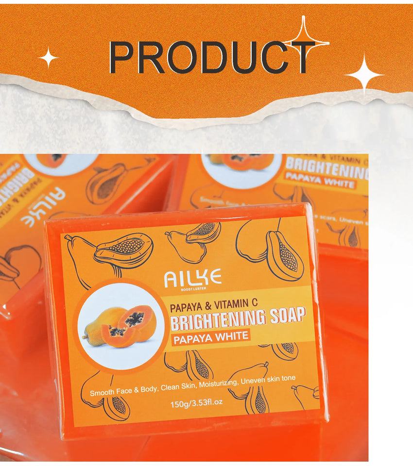 AILKE Skin Whitening Handmade Soap -Organic Papaya Soap For Black Spots, Clean Stains, Improves Dull Skin, Face & Body & Hands - PrimeandBeauty