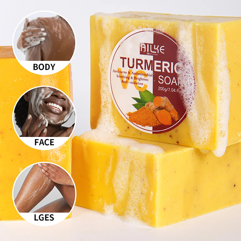 AILKE Natural Turmeric Bath Soap for Face & Body, Lightening, Cleanses Skin, Evens Tone, Reduce Spot, Radiant Skin, Oil Control - PrimeandBeauty