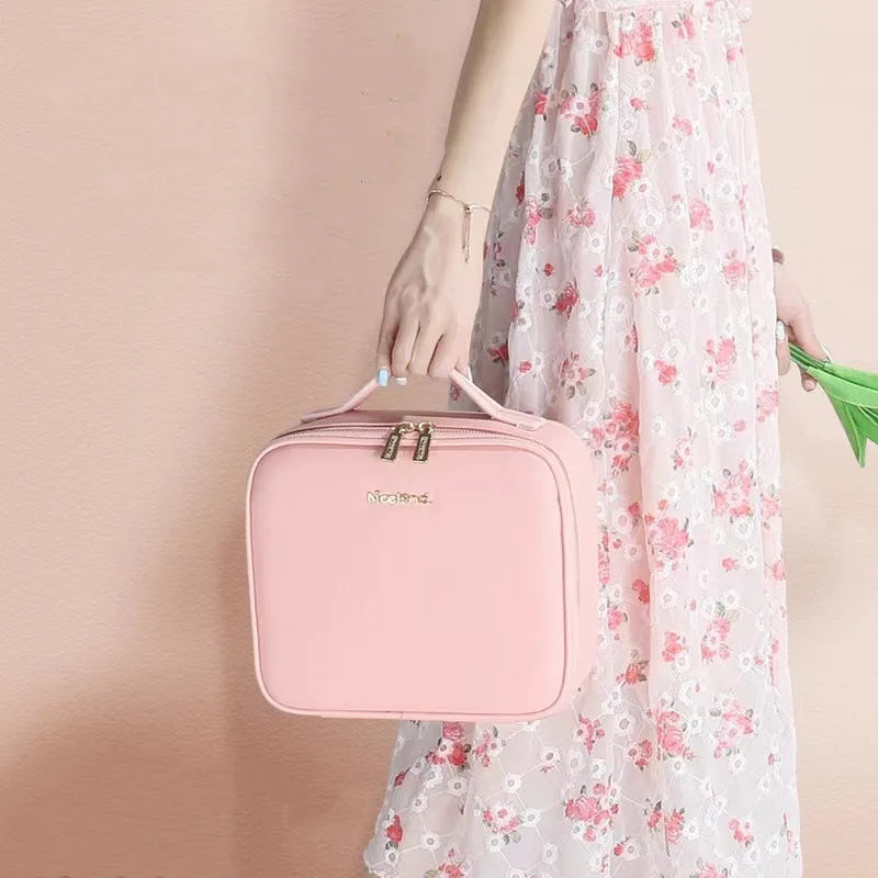 New LED Lighted Cosmetic Case with Mirror Waterproof PU Leather Portable Travel Makeup Storage Bags - PrimeandBeauty