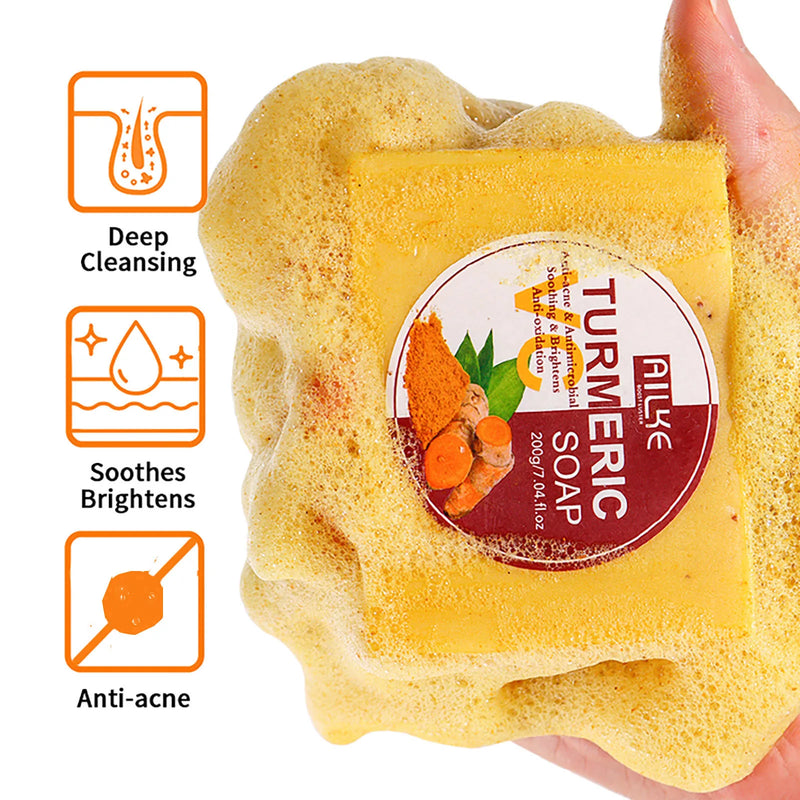 AILKE Natural Turmeric Bath Soap for Face & Body, Lightening, Cleanses Skin, Evens Tone, Reduce Spot, Radiant Skin, Oil Control - PrimeandBeauty