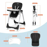 Sejoy Adjustable Baby High Chair with 5-Point Harness 3-Tier Tray & Wheels CE/CPC Certified Children's Dining Chair - PrimeandBeauty