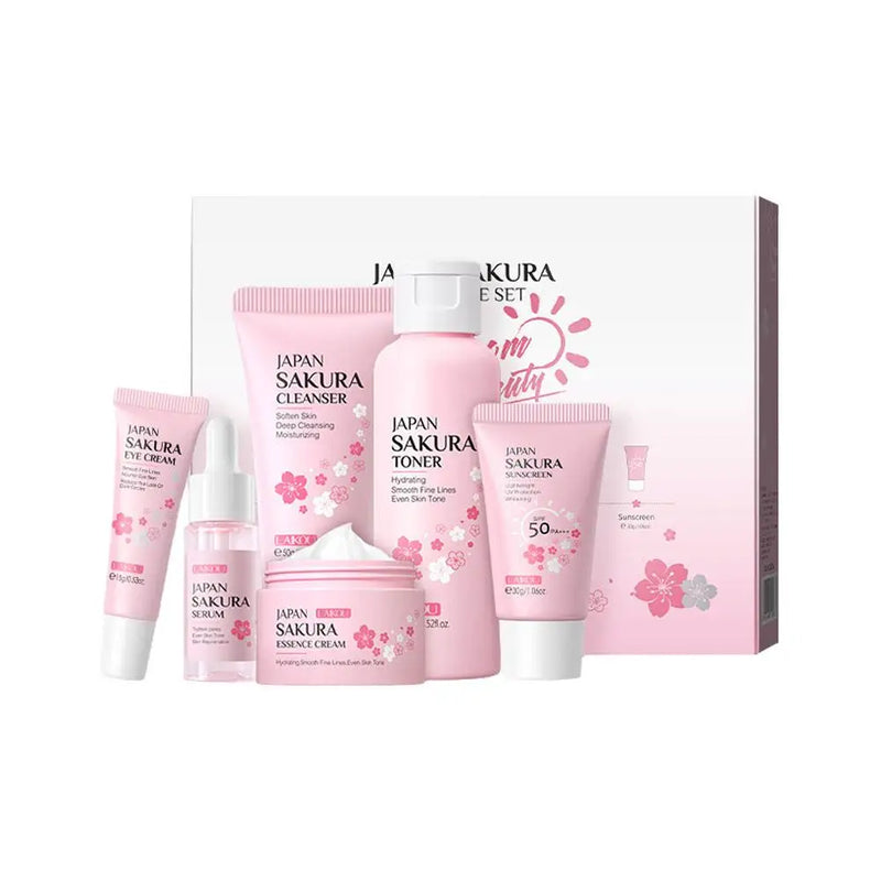 6pcs Sakura Skincare Set – Face Cream, Serum & Toner Collection