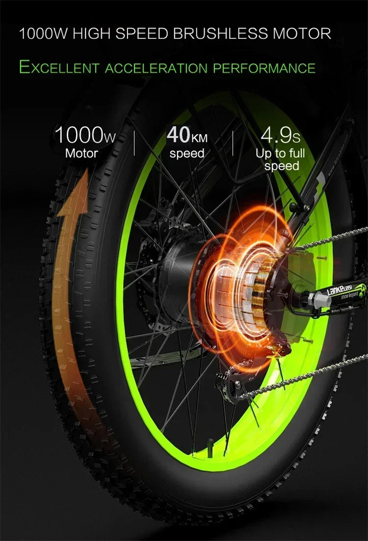 E-bike Vélo électrique à grosse opathie pour adulte, Moteur 1000W, batterie 17,5 AH, 7 vitesses, carton hydraulique, XC4000