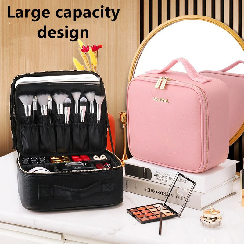 New LED Lighted Cosmetic Case with Mirror Waterproof PU Leather Portable Travel Makeup Storage Bags - PrimeandBeauty