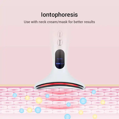 EMS Facial Massager & Neck Lifter using iontophoresis technology to enhance absorption of neck creams and masks for better results.