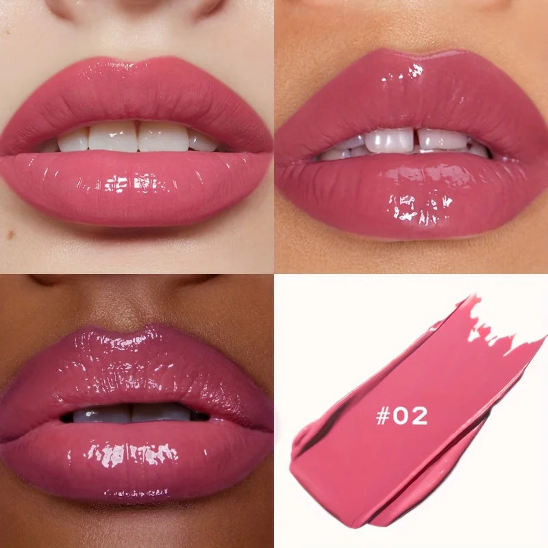 Waterproof Lipstick with Glass Mirror and Plumping Effect Non-Stick Nude Shades,Matte Lip Gloss For Plumper Looking Lips