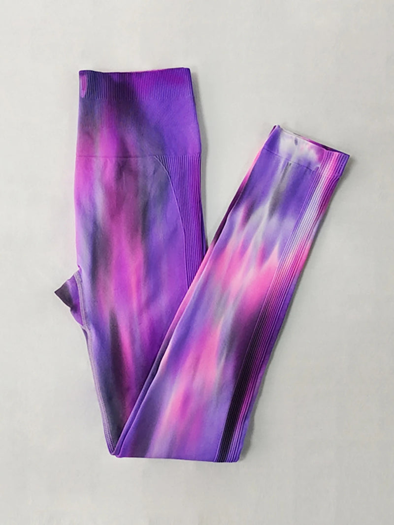 Women Yoga Pants Butt Lifting Workout Leggings High Waist Tie Dyed Elastic Tummy Control Yoga Running Jogger Pants - PrimeandBeauty