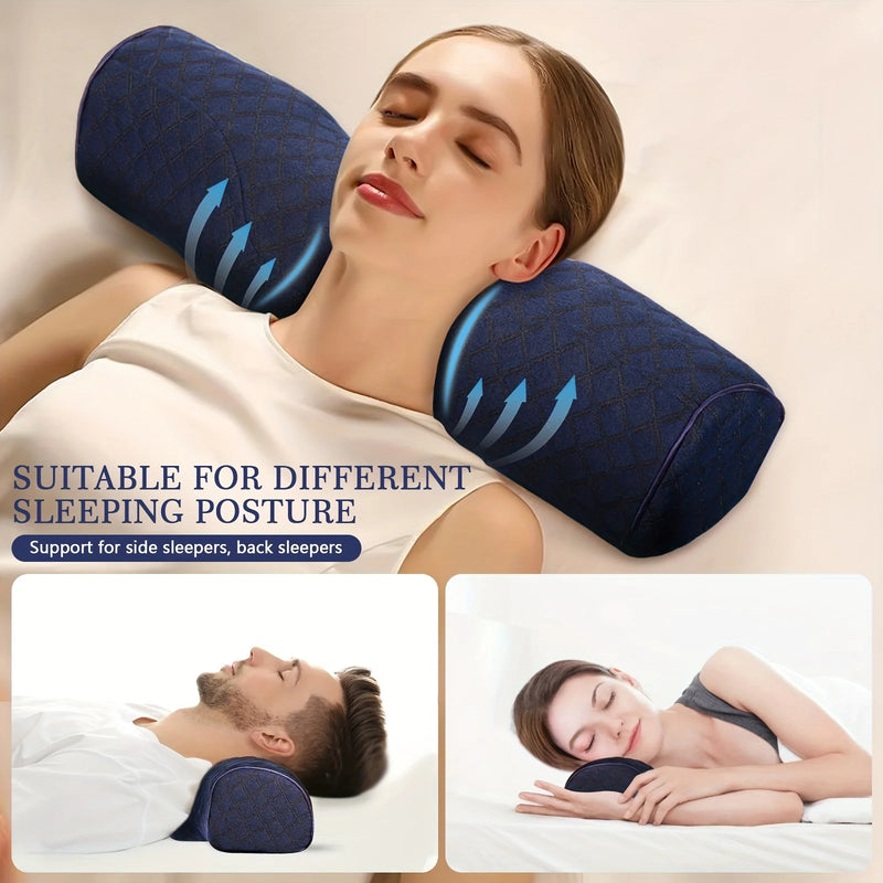 Neck pillow for pain relief supports side and back sleepers, featuring orthopedic memory foam for multiple sleeping positions.