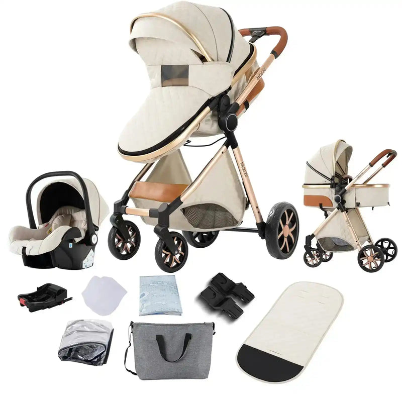 Baby Stroller 3‑in‑1 Travel System Pushchair Lightweight Pram from Birth All‑Terrain Baby Buggy Compact Fold Stroller Summer - PrimeandBeauty