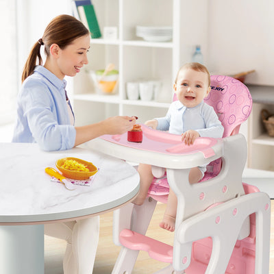 Baby High Chair Foldable  &  2-in-1 with Table Footrest, Detachable Double Tray, Easy to Clean Feeding Detachable Highchair - PrimeandBeauty