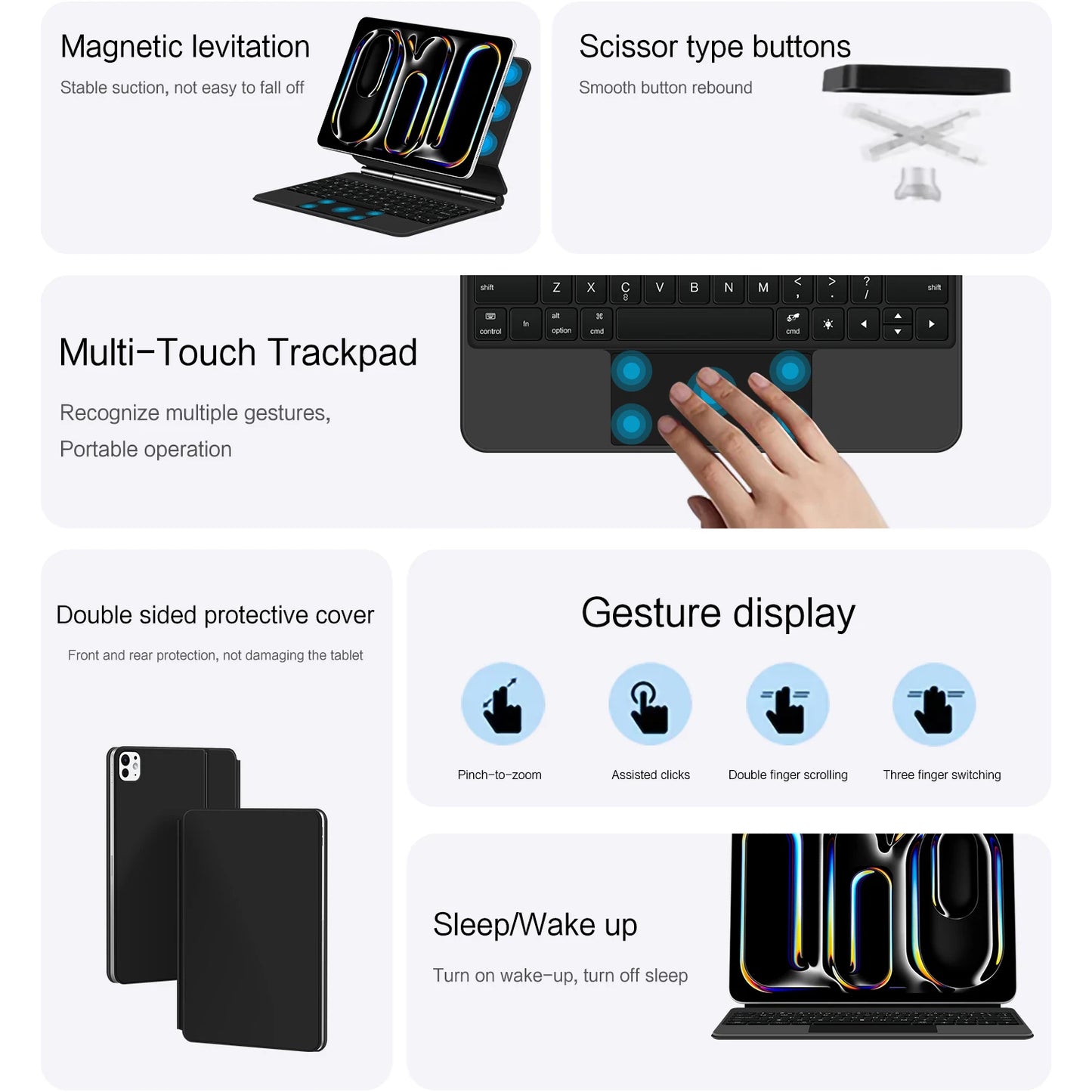 Magic Keyboard for iPad Air 11 Inch 13 M2 3rd Air 5th 4th 10.9" M4 Pro 11/12.9 6th Smart Cover Case Folio Multi-touch Backlight