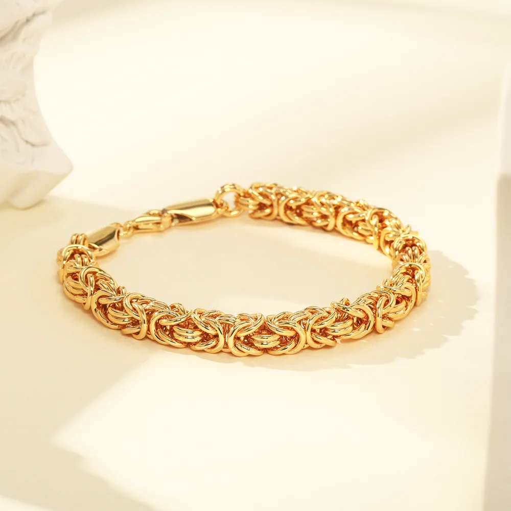 18K Gold Plated 8 Inches Braided Bracelet for Women Men 925 Sterling Silver Fashion Charm Couple Gift Jewelry Accessories USA - PrimeandBeauty