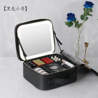 New LED Lighted Cosmetic Case with Mirror Waterproof PU Leather Portable Travel Makeup Storage Bags - PrimeandBeauty