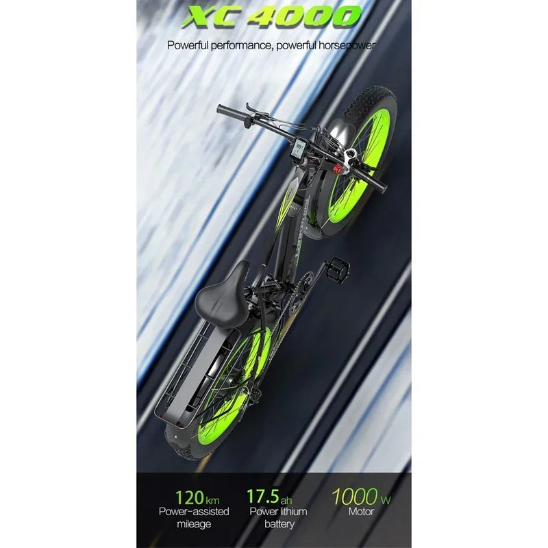 E-bike Vélo électrique à grosse opathie pour adulte, Moteur 1000W, batterie 17,5 AH, 7 vitesses, carton hydraulique, XC4000