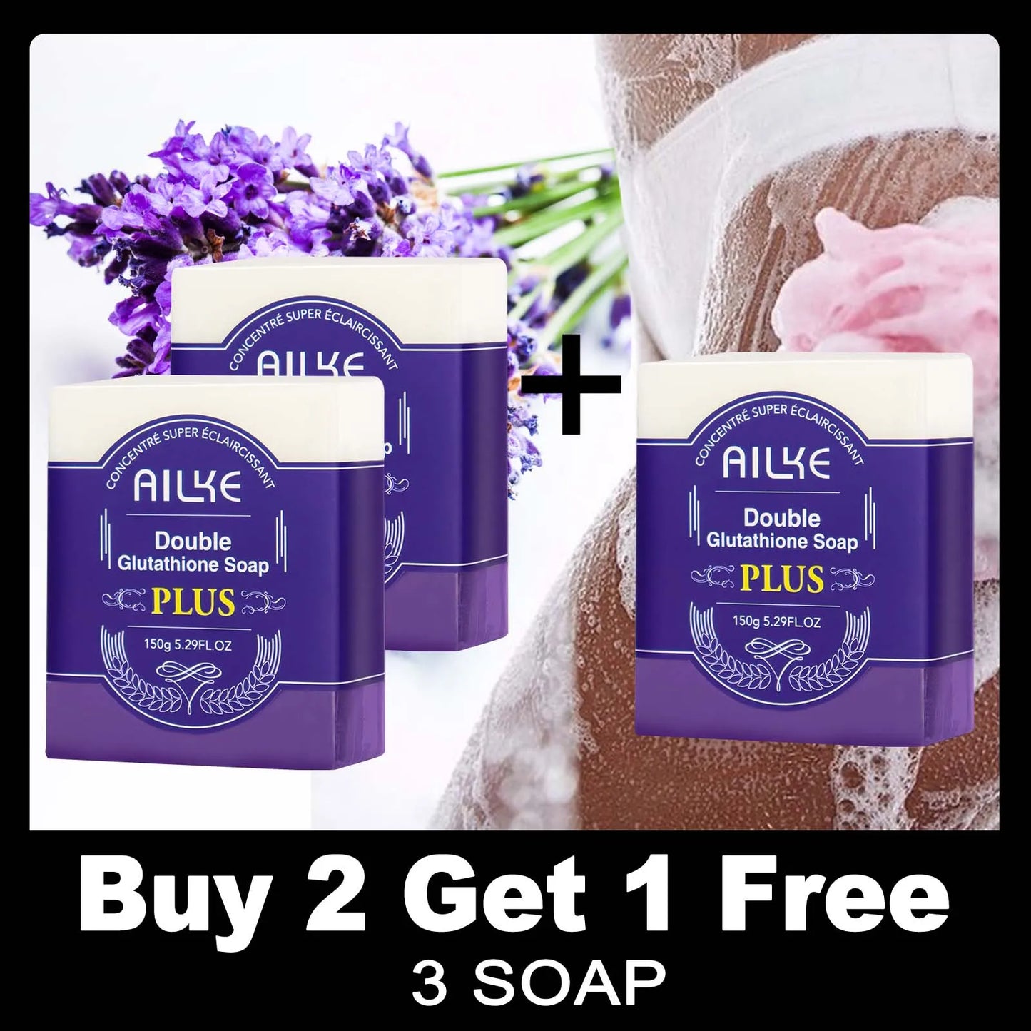 AILKE Double Glutathione PLUS Whitening Soap Bar, Reduce Dark Spots, Deep Clean Skin, Natural Lavender Scented for Face & Body - PrimeandBeauty