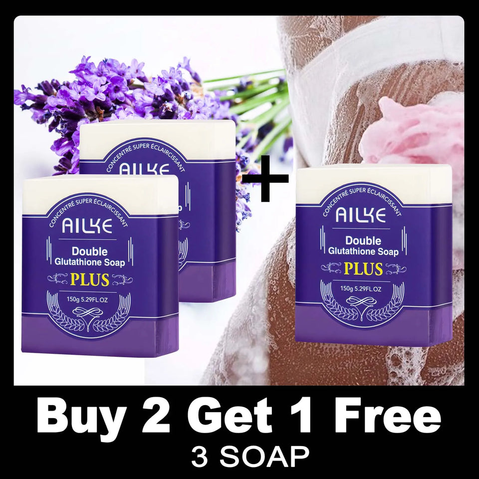 AILKE Double Glutathione PLUS Whitening Soap Bar, Reduce Dark Spots, Deep Clean Skin, Natural Lavender Scented for Face & Body - PrimeandBeauty