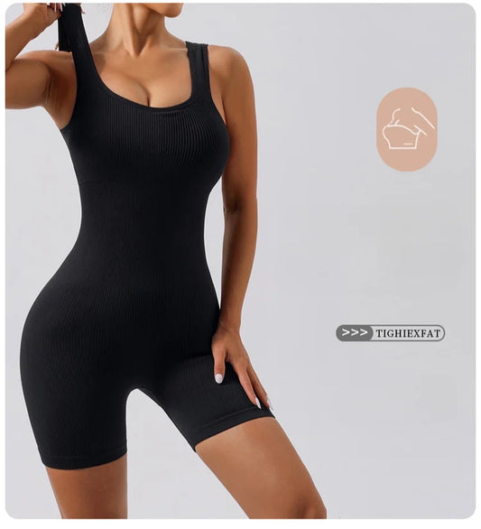 European and American Threaded Jumpsuit Shorts Seamless Elastic Sportswear Fitness Jumpsuit Yoga Suit Onesie - PrimeandBeauty