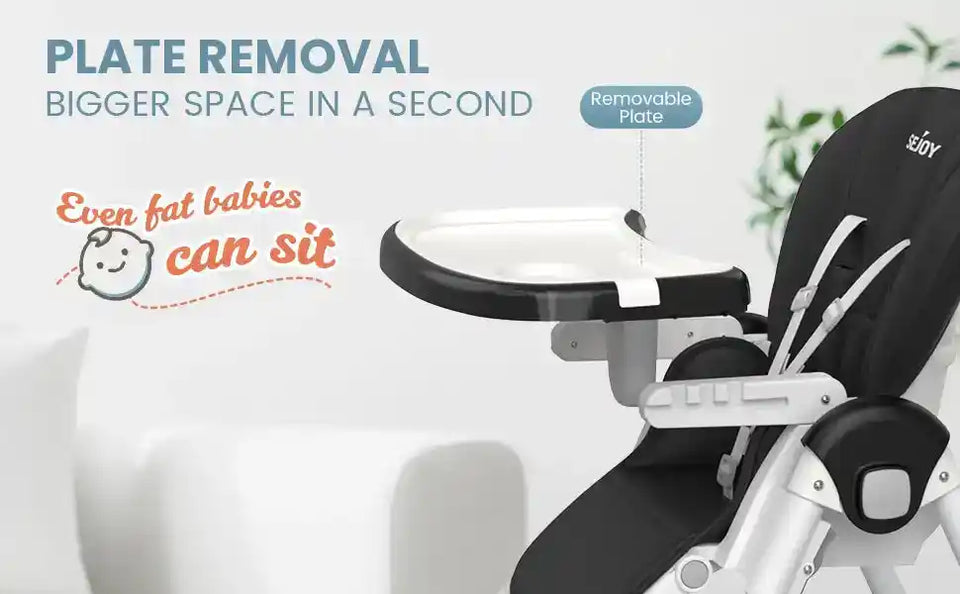 Sejoy Adjustable Baby High Chair with 5-Point Harness 3-Tier Tray & Wheels CE/CPC Certified Children's Dining Chair - PrimeandBeauty