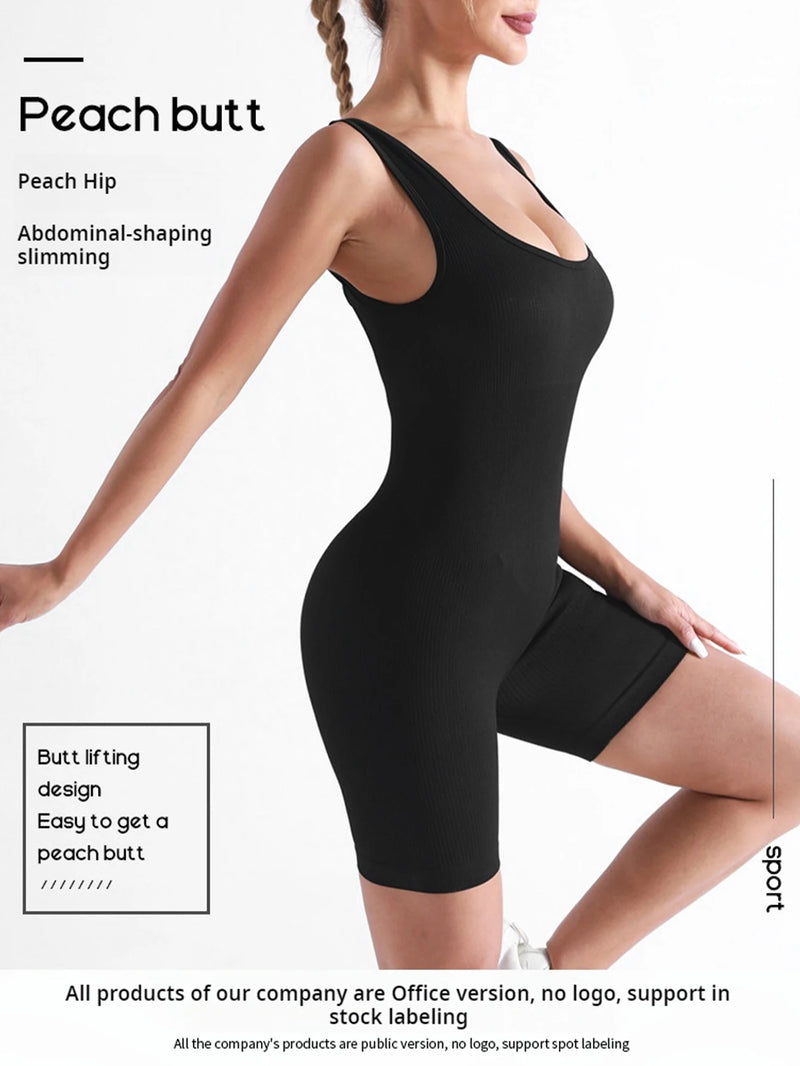 European and American Threaded Jumpsuit Shorts Seamless Elastic Sportswear Fitness Jumpsuit Yoga Suit Onesie - PrimeandBeauty