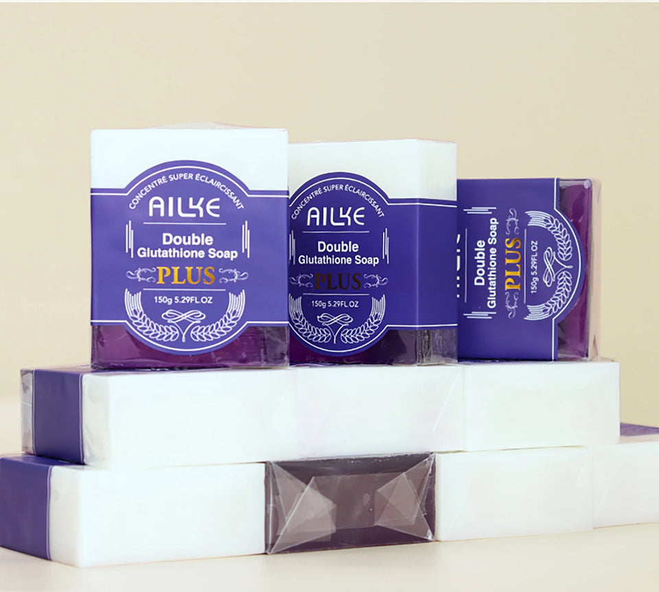 AILKE Double Glutathione PLUS Whitening Soap Bar, Reduce Dark Spots, Deep Clean Skin, Natural Lavender Scented for Face & Body - PrimeandBeauty