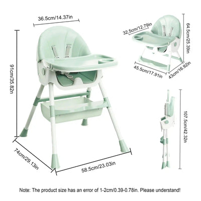 1pc Children's Dining High Chair, Foldable Dining Chair, Detachable Dining Plate, Portable Children's Chair - PrimeandBeauty