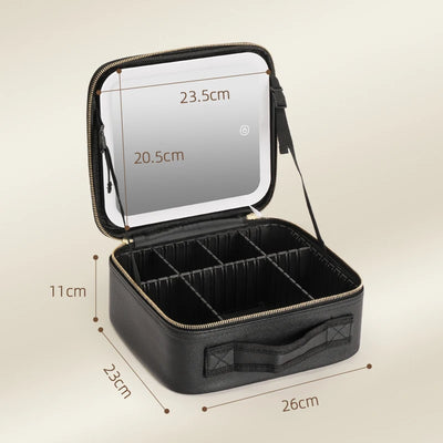 Makeup Travel Train Case with LED Lighted Mirror, 3 Color Adjust Settings, Travel Makeup Bag With Adjustable Dividers, - PrimeandBeauty