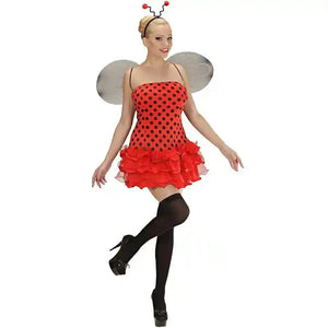 Women Halloween Costume Sleeveless Polka Dot Striped Witch Fairy Cosplay Dress Headband Cape Gloves - PrimeandBeauty