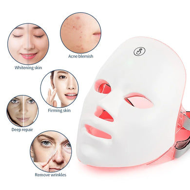 Rechargeable Facial LED Mask 7 Colors LED Photon Therapy Skin Rejuvenation Anti Acne Wrinkle Removal Beauty Mask Skin Brightenin - PrimeandBeauty