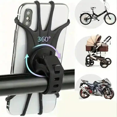 360 Rotatable Mobile Phone Bicycle Motorcycle Holder Bike Safe Bracket Silicone Support Silicone Pull Type For All Phone Stand - PrimeandBeauty