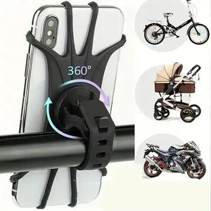 360 Rotatable Mobile Phone Bicycle Motorcycle Holder Bike Safe Bracket Silicone Support Silicone Pull Type For All Phone Stand - PrimeandBeauty