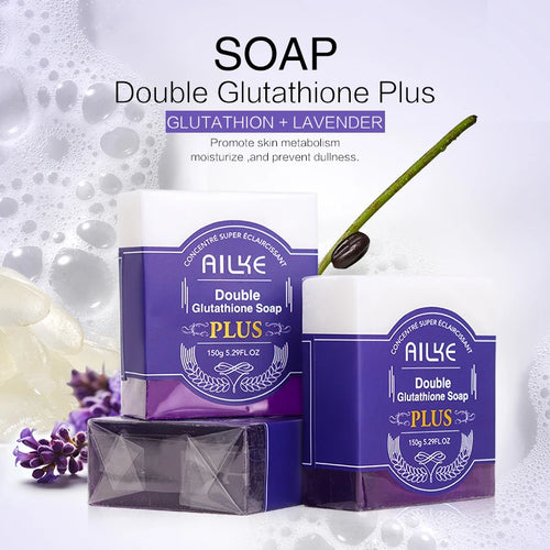 AILKE Double Glutathione PLUS Whitening Soap Bar, Reduce Dark Spots, Deep Clean Skin, Natural Lavender Scented for Face & Body - PrimeandBeauty