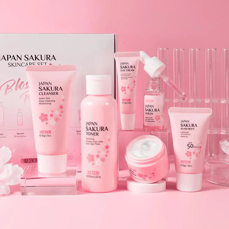 6pcs Sakura Skincare Set – Face Cream, Serum & Toner Collection