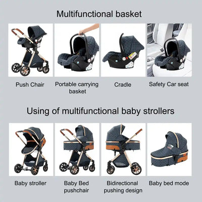 Baby Stroller 3‑in‑1 Travel System Pushchair Lightweight Pram from Birth All‑Terrain Baby Buggy Compact Fold Stroller Summer - PrimeandBeauty