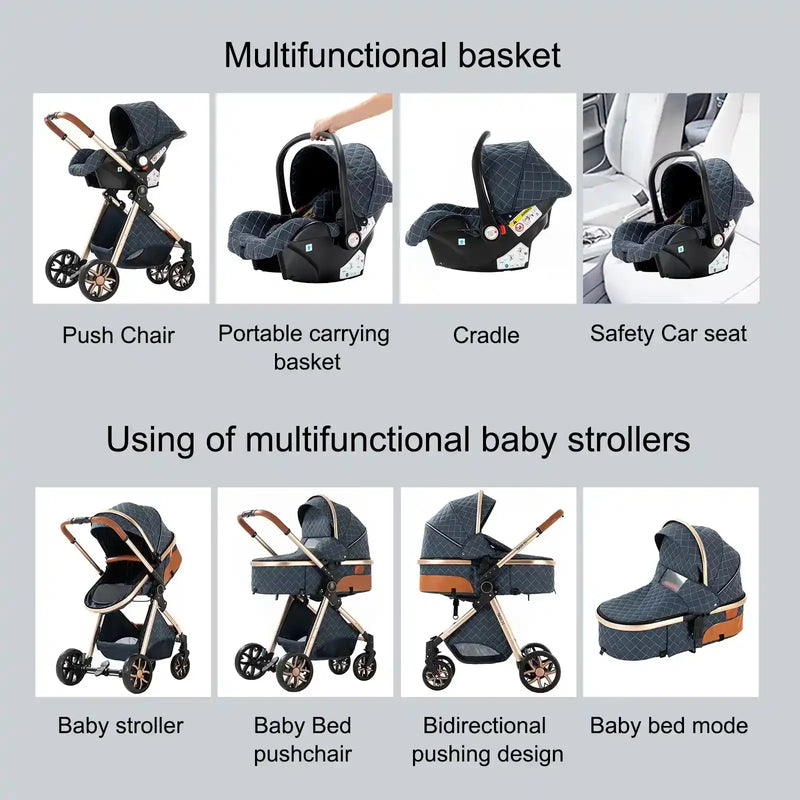 Baby Stroller 3‑in‑1 Travel System Pushchair Lightweight Pram from Birth All‑Terrain Baby Buggy Compact Fold Stroller Summer - PrimeandBeauty