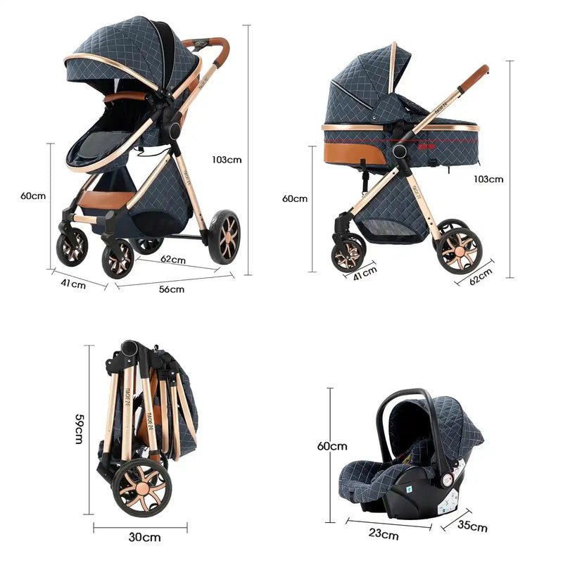 Baby Stroller 3‑in‑1 Travel System Pushchair Lightweight Pram from Birth All‑Terrain Baby Buggy Compact Fold Stroller Summer - PrimeandBeauty