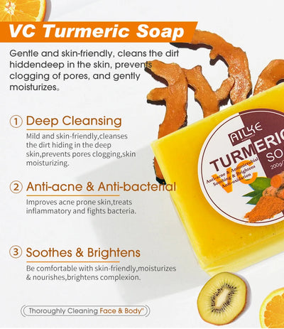 AILKE Natural Turmeric Bath Soap for Face & Body, Lightening, Cleanses Skin, Evens Tone, Reduce Spot, Radiant Skin, Oil Control - PrimeandBeauty